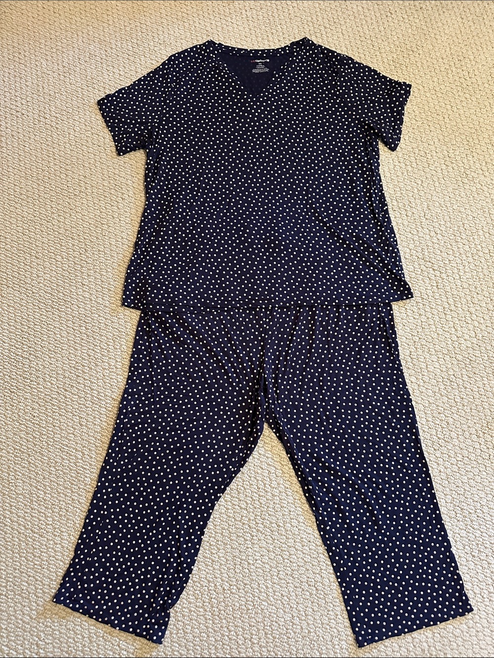 Womens Navy Polka Dot PJ set XXL Liz Claiborne Capri bottoms with pockets